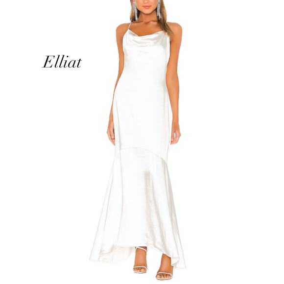 Elliat Aisle Dress Satin White Wedding Bride Maxi Slip Cowl Neck Revolve NWT XS - Picture 1 of 13